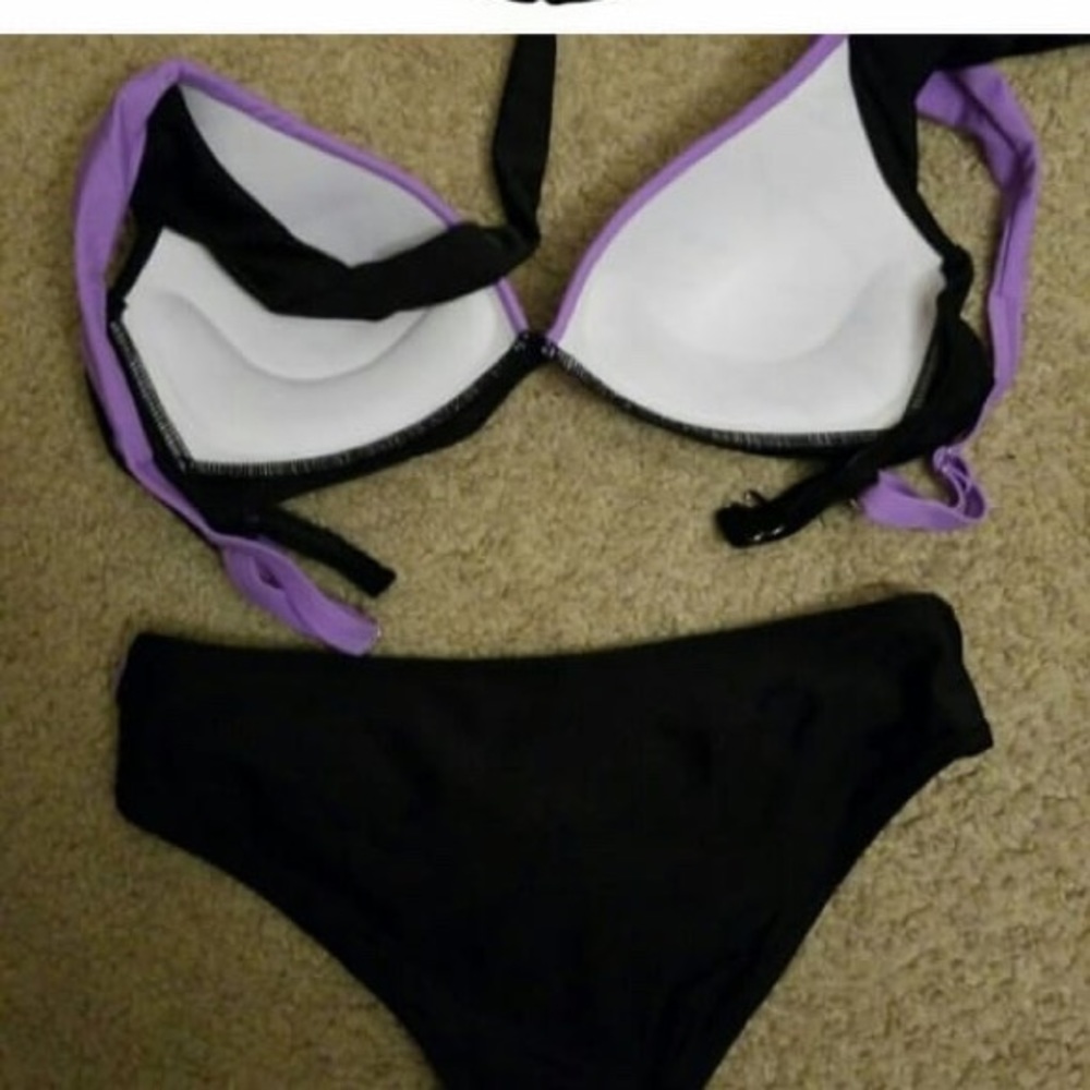 PURPLE BLACK BANDAGE SEXY BRAZILIAN SWIMSUIT - Picture 4 of 5
